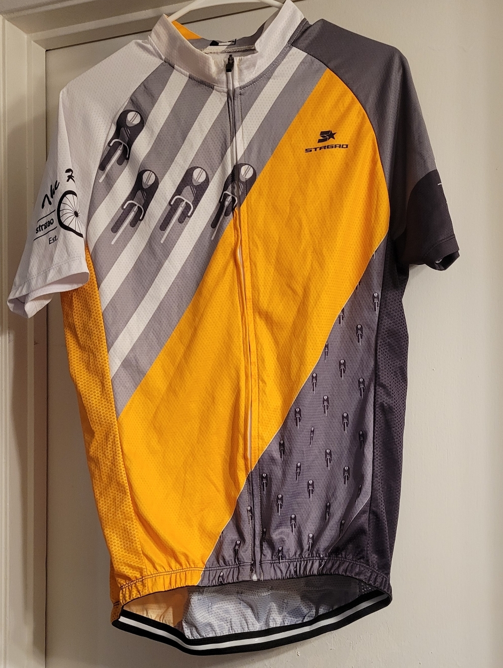 Cycling Jersey XL Yellow Gray Striped Full Zip Bike Shirt Riders Club